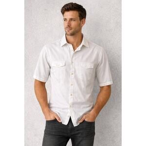 Hart Schaffner Marx Mens XL HartSoft Luxury Cotton Shirt Beige Short Sleeve